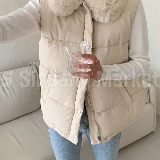 [빠른발송] 기획 밍크 카라 패딩 조끼 크림색만 진행 베스트 캐주얼 인기