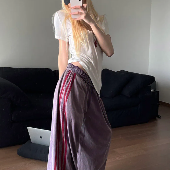 Rase le sol 워시드 벨벳 와이드 레그 트랙 팬츠