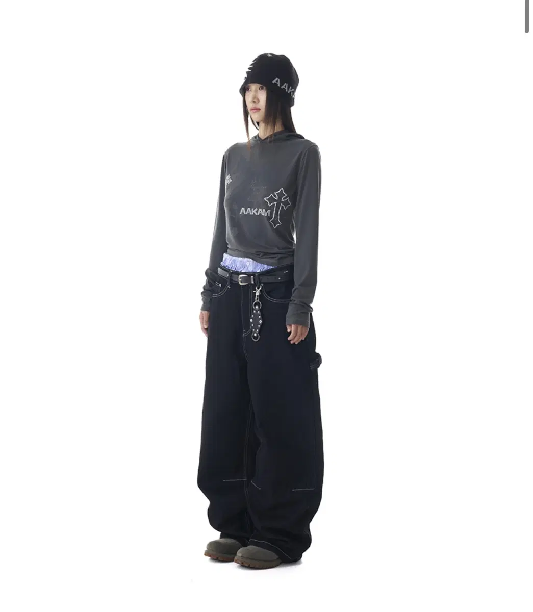 Aakam Needlework Carpenter Denim Pants (Black)