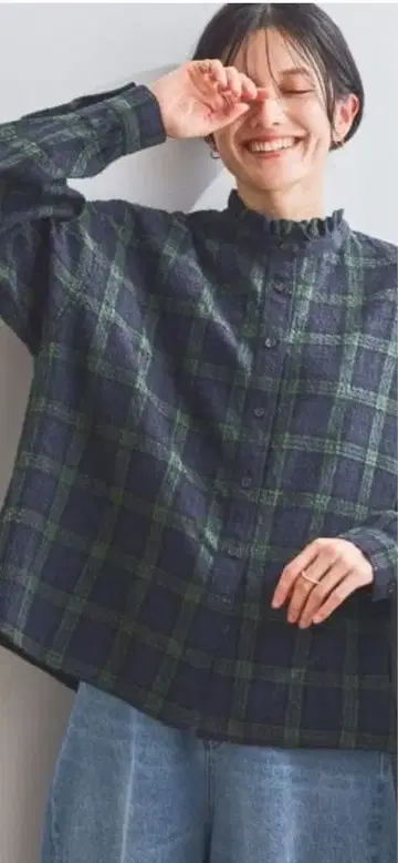 택 포함 미사용 새상품 빈티지 체크 셔츠 그린