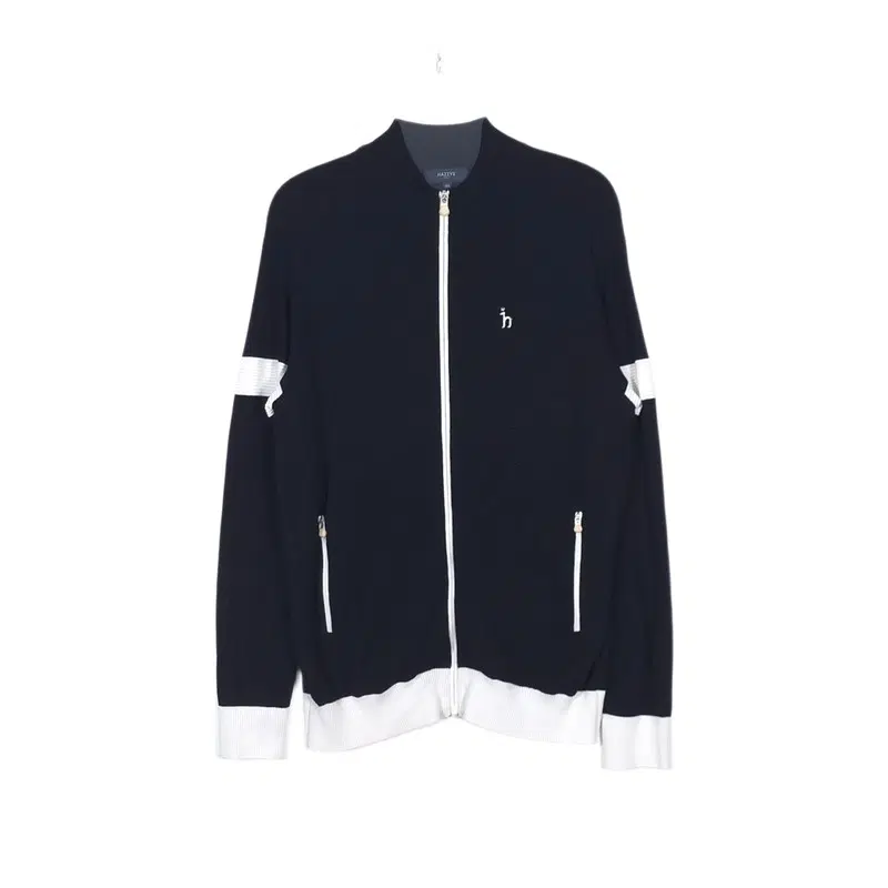 HAZZYS 라인 배색 니트 집업 자켓 100