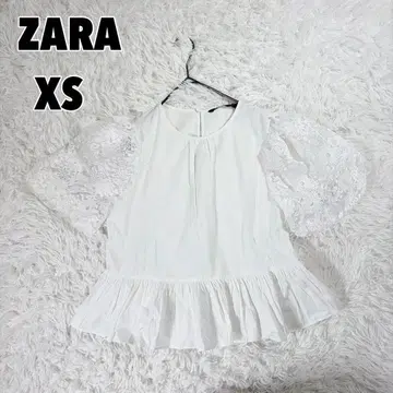 ZARA 소매 레이스 절개 페플럼 블라우스 화이트 XS