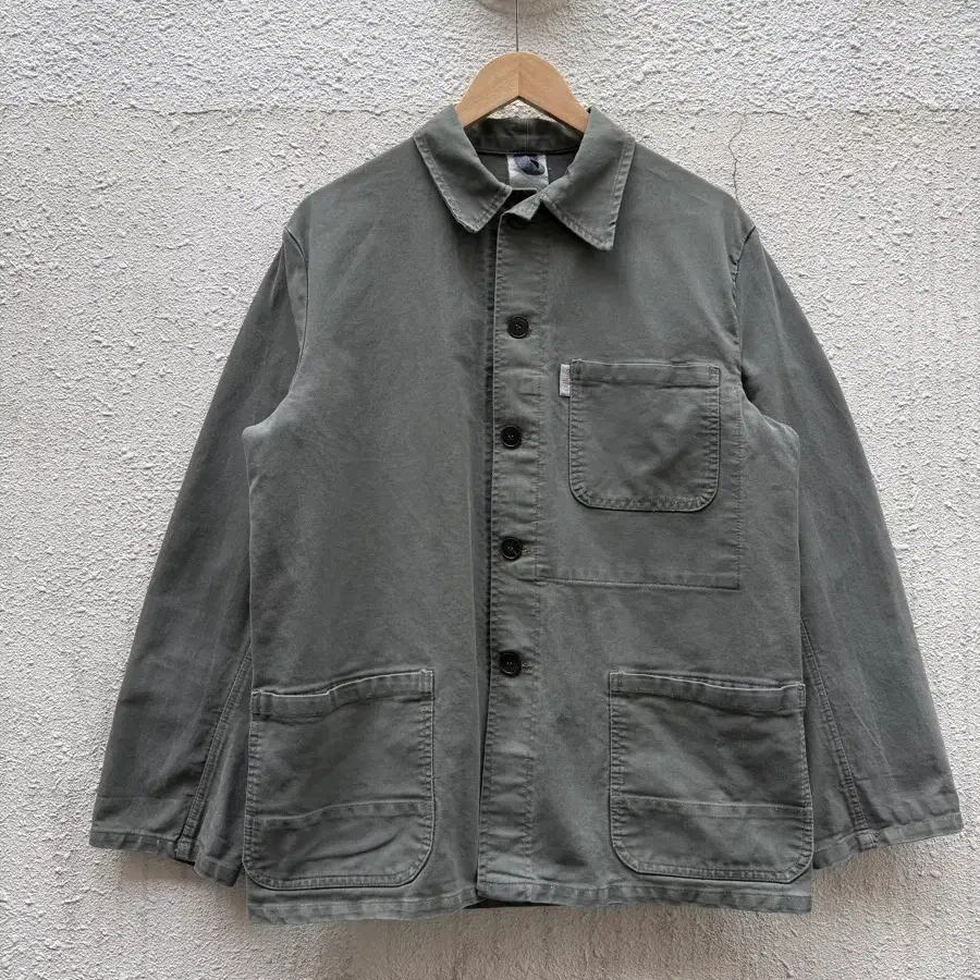 OVERHUES 1980s FADED OLIVE GREEN FRENCH WORK 올리브그린 프렌치워크자켓
