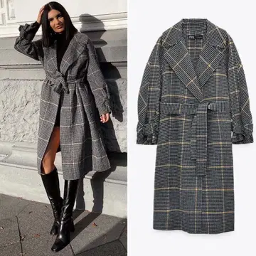 ZARA 울 혼방 체크 무늬 코트 XS [미사용 새상품] 택 포함