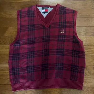 TOMMY HILFIGER 체크 무늬 니트 베스트 L