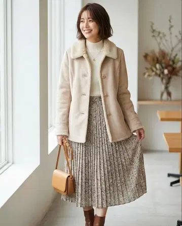 G8360*프로포션 바디 드레싱 무스탕 코트 베이지 사이즈 3