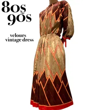 레어 80s 90s 빈티지 벨로아 드레스 원피스 가을/겨울 기하학 패턴