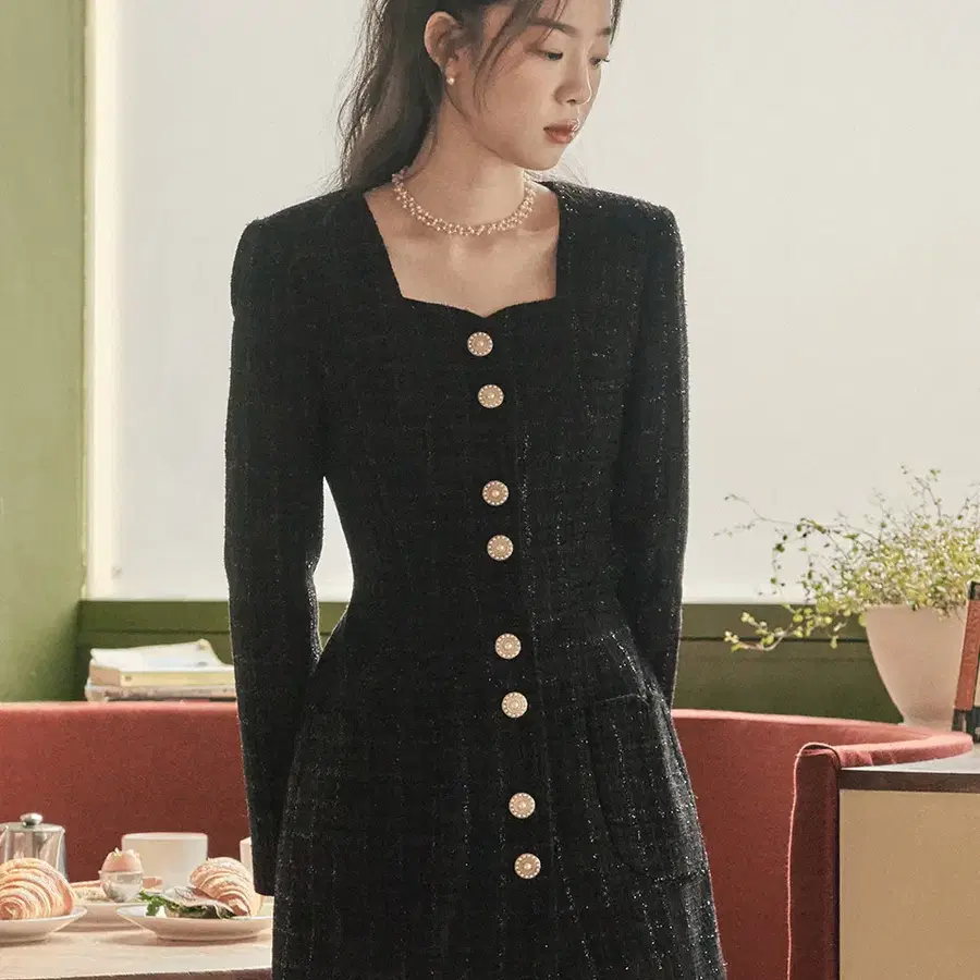 플로움 하트트위드 원피스 S