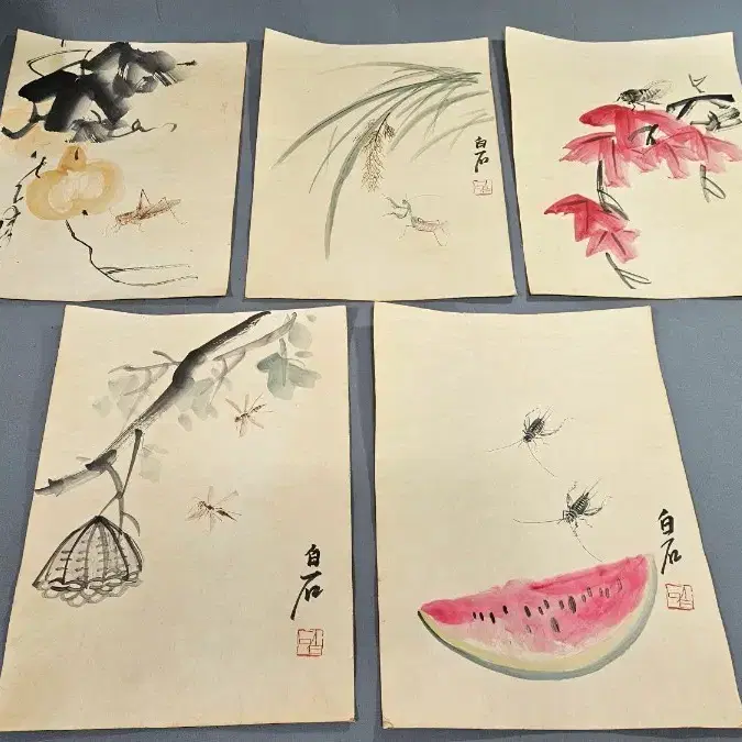 중국그림 초충도 5점 일괄
