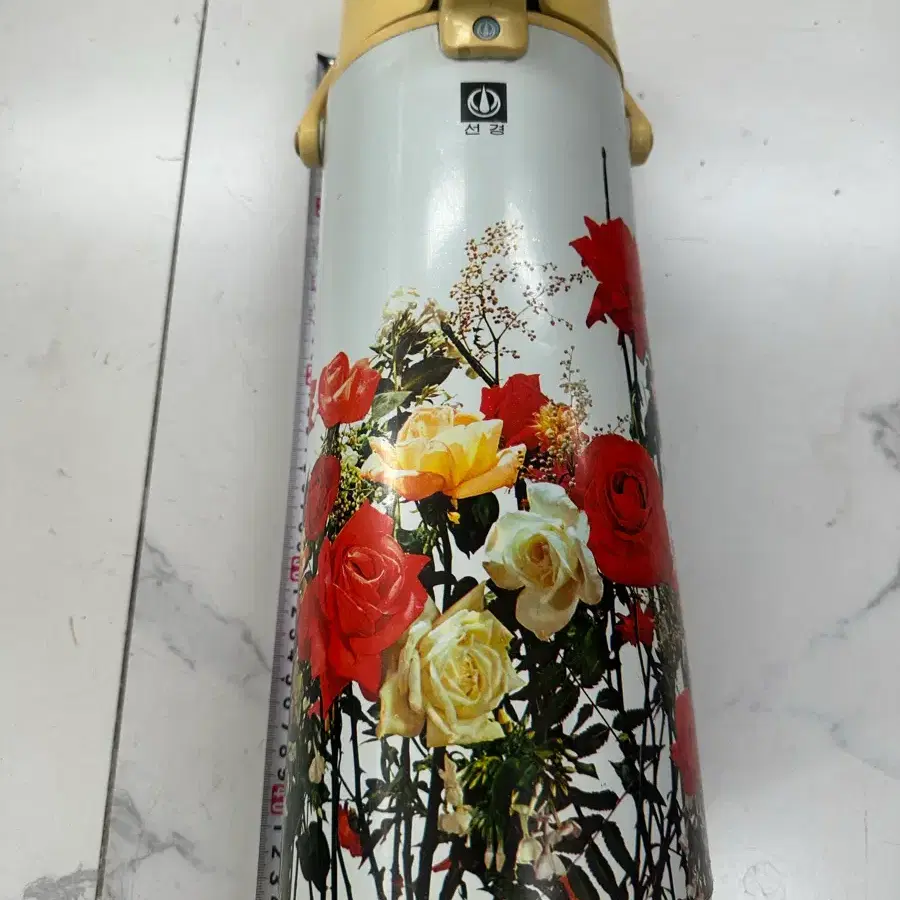 [근대사/빈티지] 50년전 7080 레트로 선경 에어포트 유리진공 보온병 2.5L (SK 2500-1) 장미패턴 작동 양호 완품