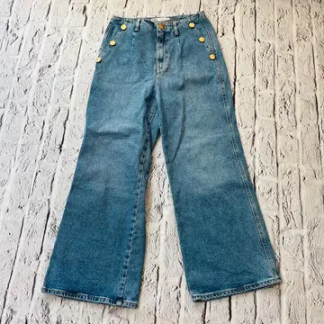 ZARA 자라 데님 팬츠 38 와이드 레그 골드 버튼 하이웨스트