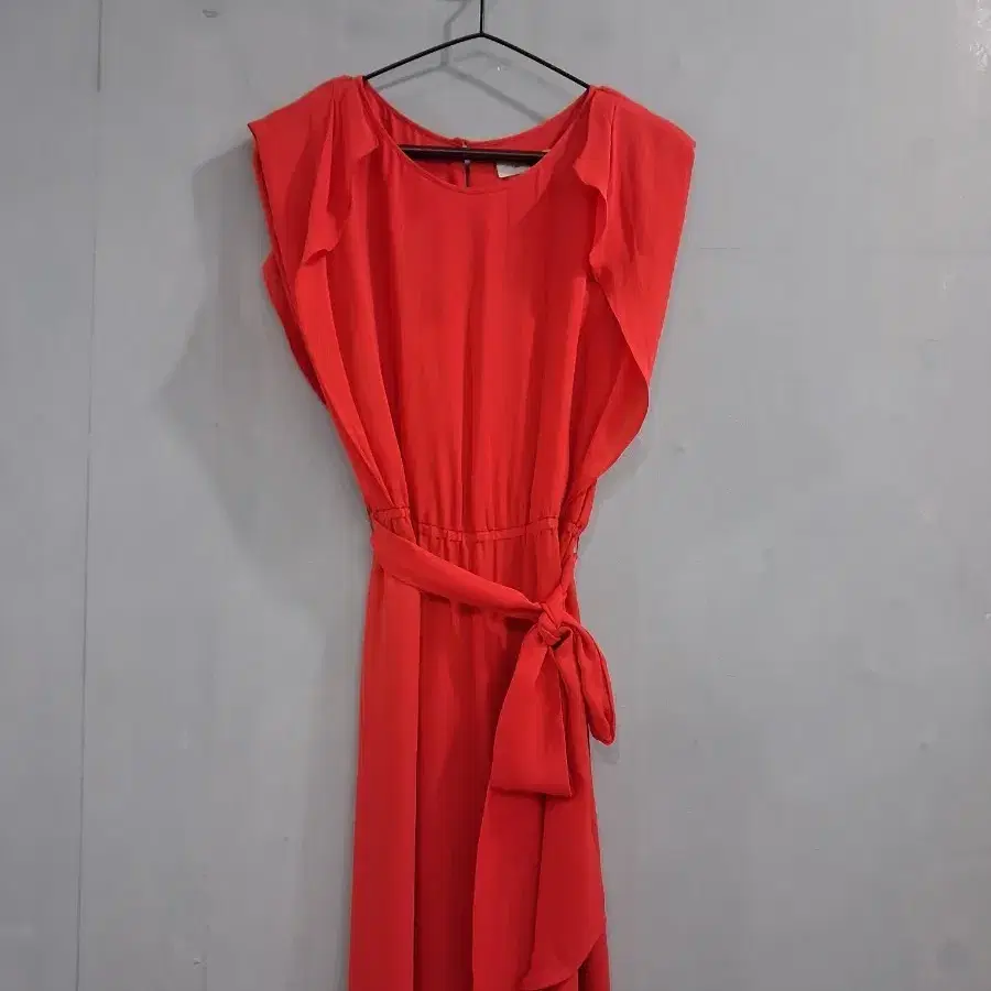 GERARD DAREL 레드코랄색 셔링 실크원피스 S