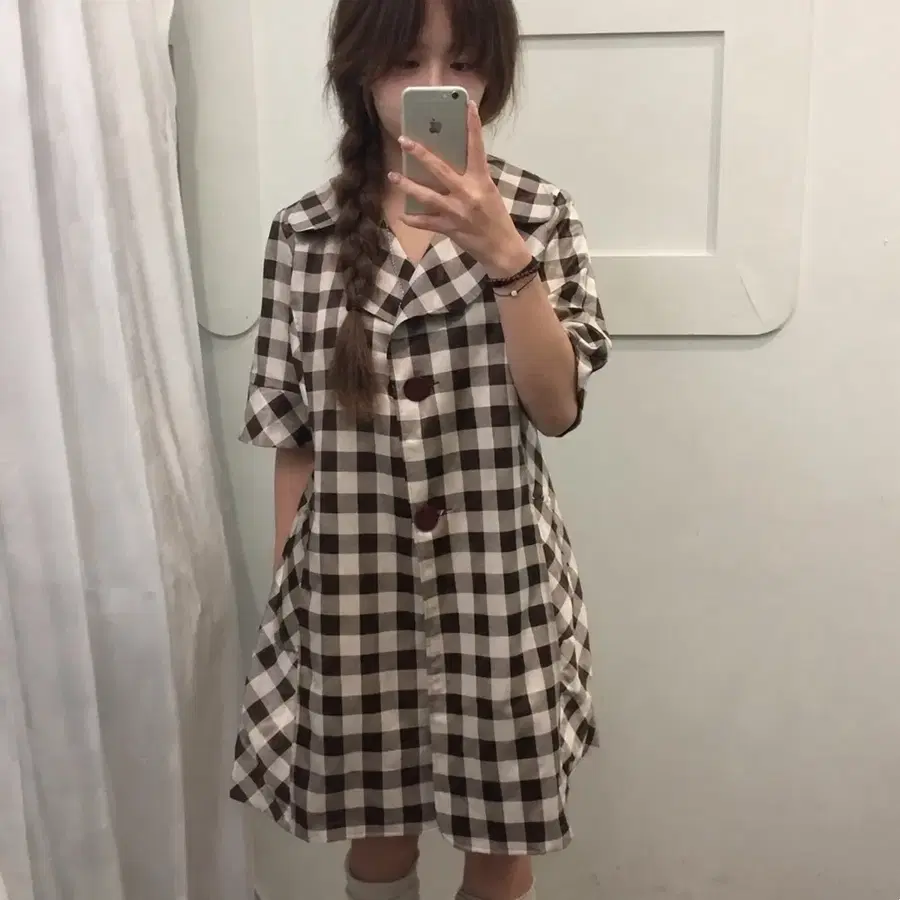 Vintage 바선생 라떼갸루 하구미 초코 체크 카라 자켓