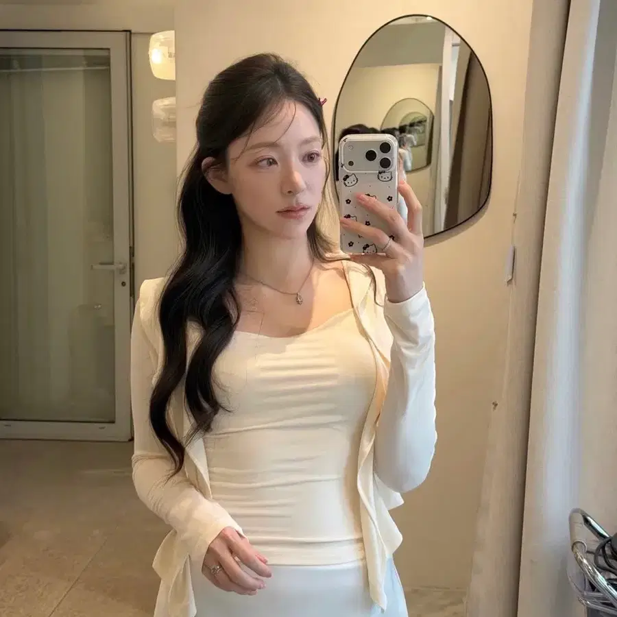 그레이스유 조조 슬리브리스 탑+러플가디건 바닐라 셋업
