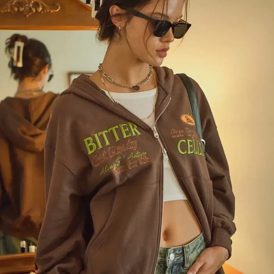 비터셀즈 누아르 후드집업 오버핏 - 브라운