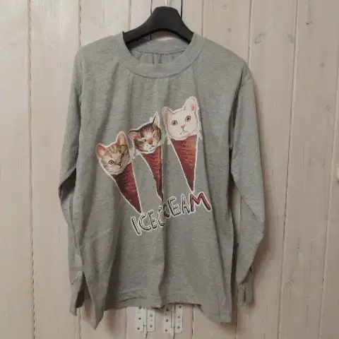 Cute Cat & Ice Cream Print Tubular T-Shirt