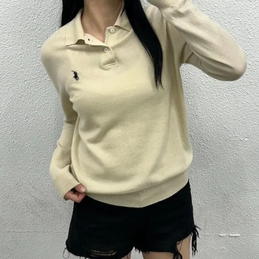 폴로 랄프로렌 네이비포니 아이보리 카라니트 L