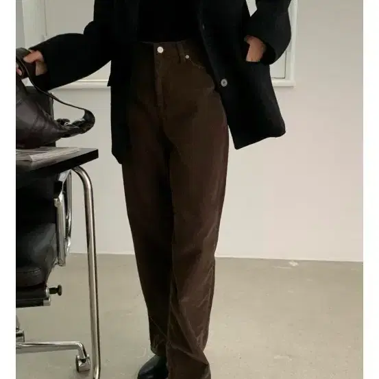 코듀로이 팬츠 세미 와이드핏 겨울 골덴 팬츠 브라운 S