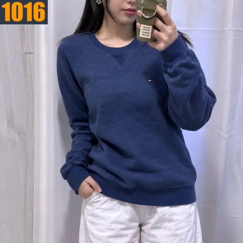 95 TOMMY HILFIGER 타미힐피거 멜란지블루 플래그 로고 래글런 맨투맨 M