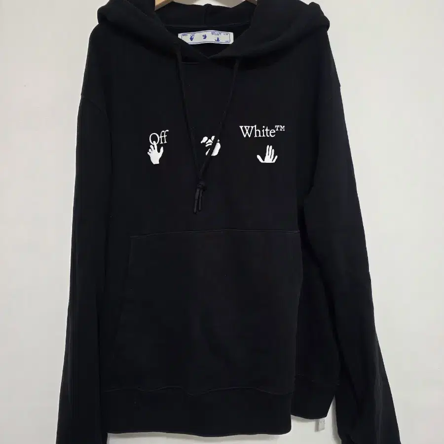 오프화이트(OFF-WHITE) 정품 핸즈 로고 블랙 오버핏 후드티 XL