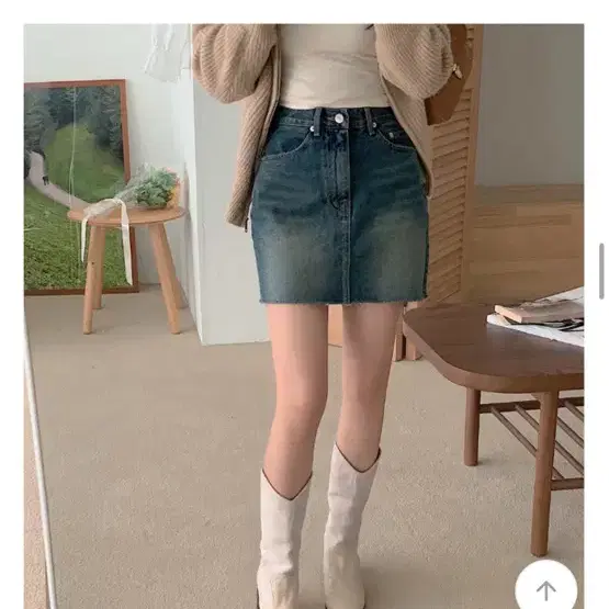 워싱 골반핏 데님 스커트