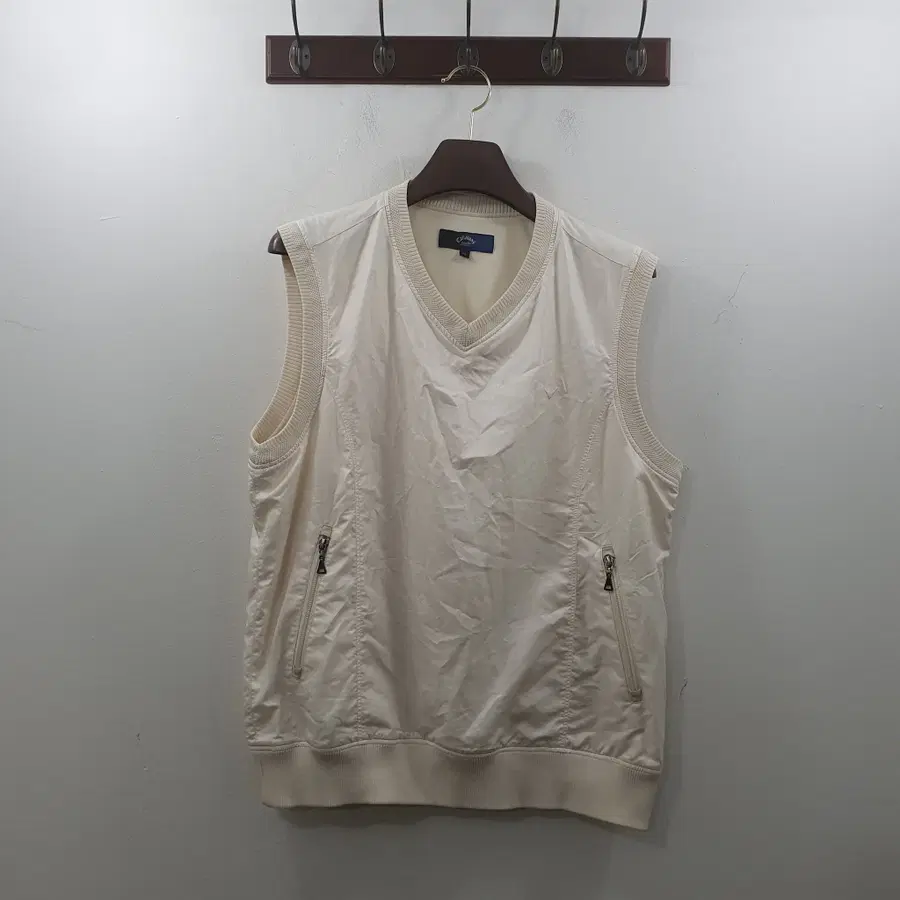 XL 캘러웨이 남성 골프웨어 아이보리 포켓 브이넥 조끼 베스트