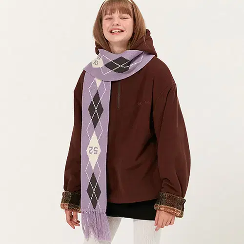 [새상품] 오아이오아이 ARGYLE FRINGE KNIT MUFFLER_light purple