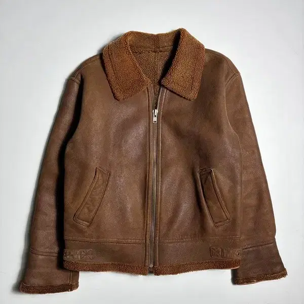 팁탑 빈티지 브라운 레더 무스탕 자켓 R4690