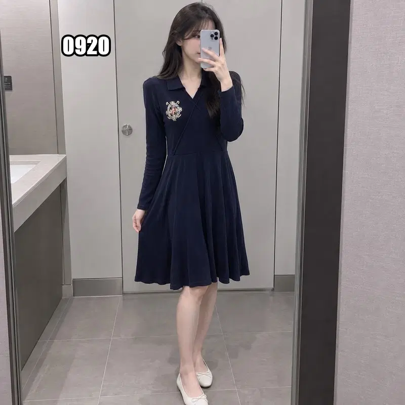 S 폴로 랄프로렌 여성 엠브로이더리 크레스트 피케 랩 원피스