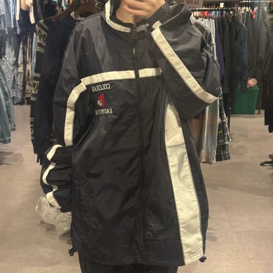 (217) Adidas 아디다스 Colerain 자수 블랙 화이트 배색 바람막이