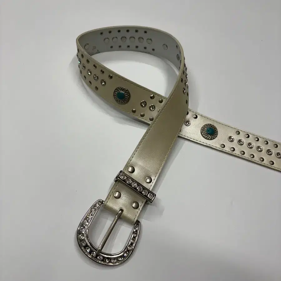 빈티지 웨스턴  스터드 크리스탈 터키석 장식 벨트