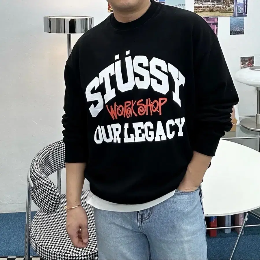 스투시 워크샵 아워 레거시 맨투맨 블랙 엑라 새상품