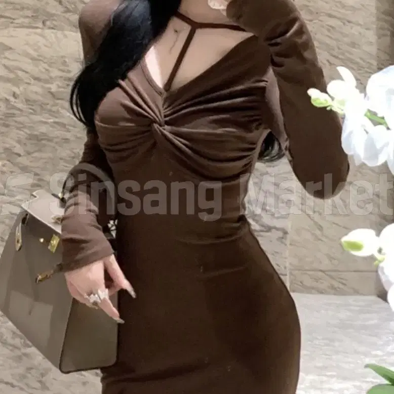 [빠른발송] 리헨꼬임원피스 스판 롱원피스 데일리 브이넥 기장125