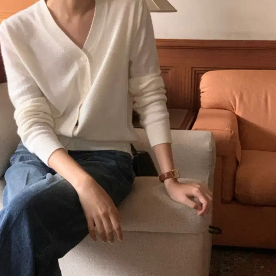 모아니 어텀 브이넥 가디건 아이보리, 메리노울 캐시미어 가디건
