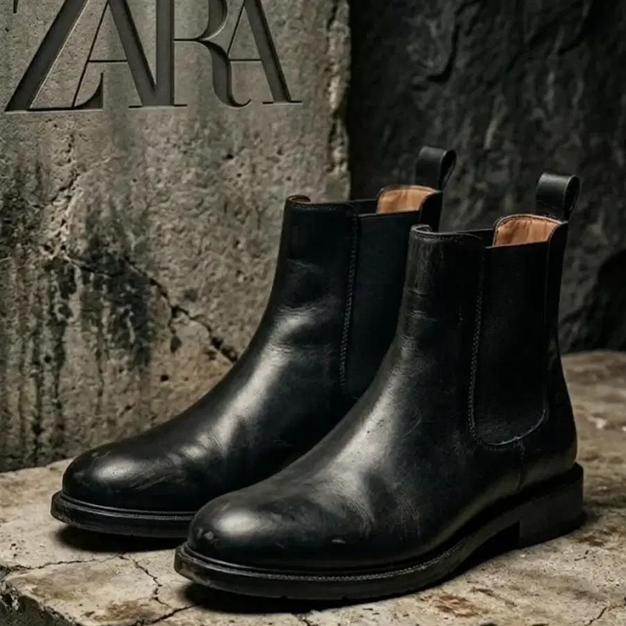 새상품 자라 ZARA 레더 첼시 부츠 가죽 앵클 부츠 40 255~260