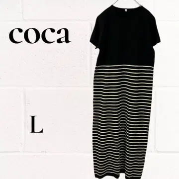 coca 코카 원피스 니트 롱 보더 반팔 맥시 길이 I라인 L
