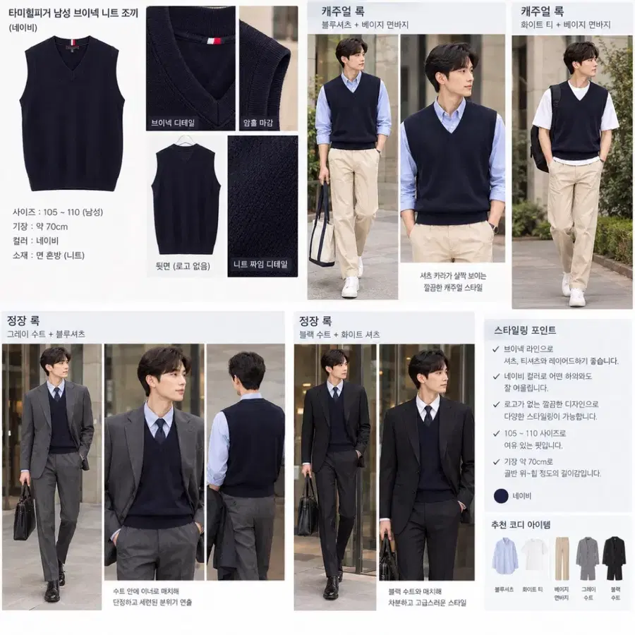 타미힐피거 브이넥 니트 조끼 네이비 105에서110