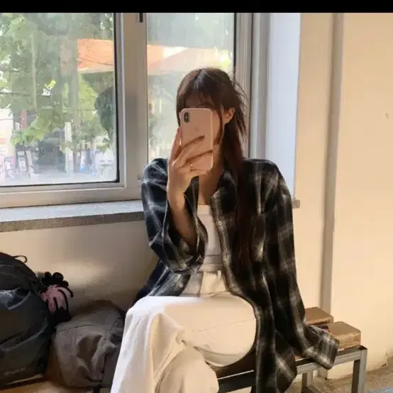 에이블리 이소 데일리 오버핏 타탄 체크 남방 셔츠 블랙