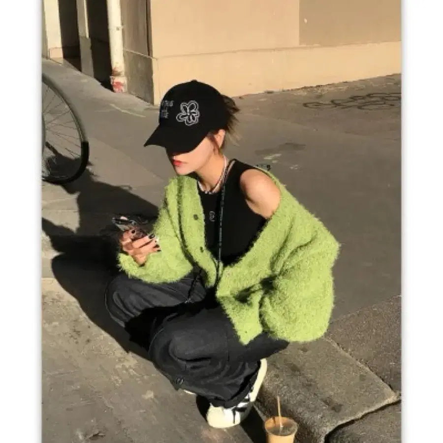 아케 퍼 가디건 그린