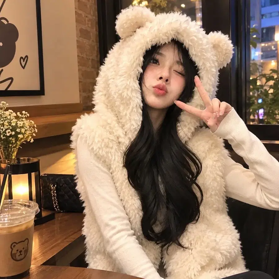 곰 귀 조끼 모피 코트 , 겨울 새로운 후드 모조 양털 조끼 조끼추천상품