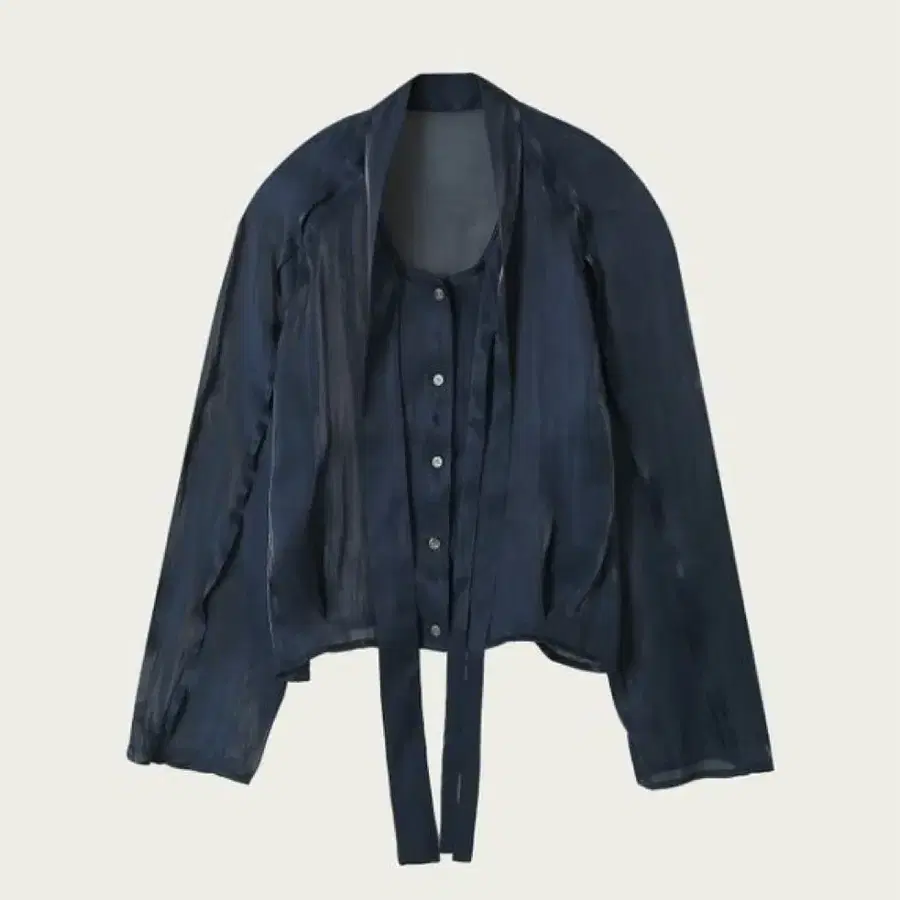 리본빛 Ribbonbit camile tied blouse navy