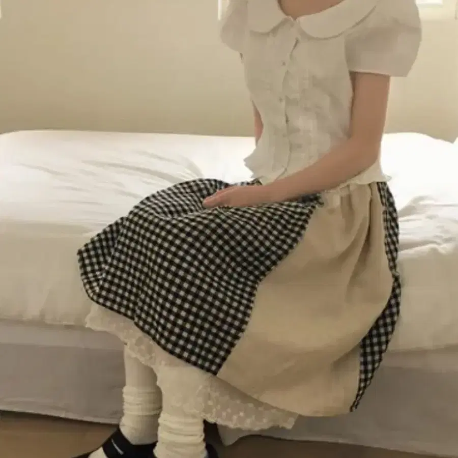 [무료배송] 모리걸 체크 미디 스커트 레이어드 치마 일체형 데일리 스커트 레이스 포인트
