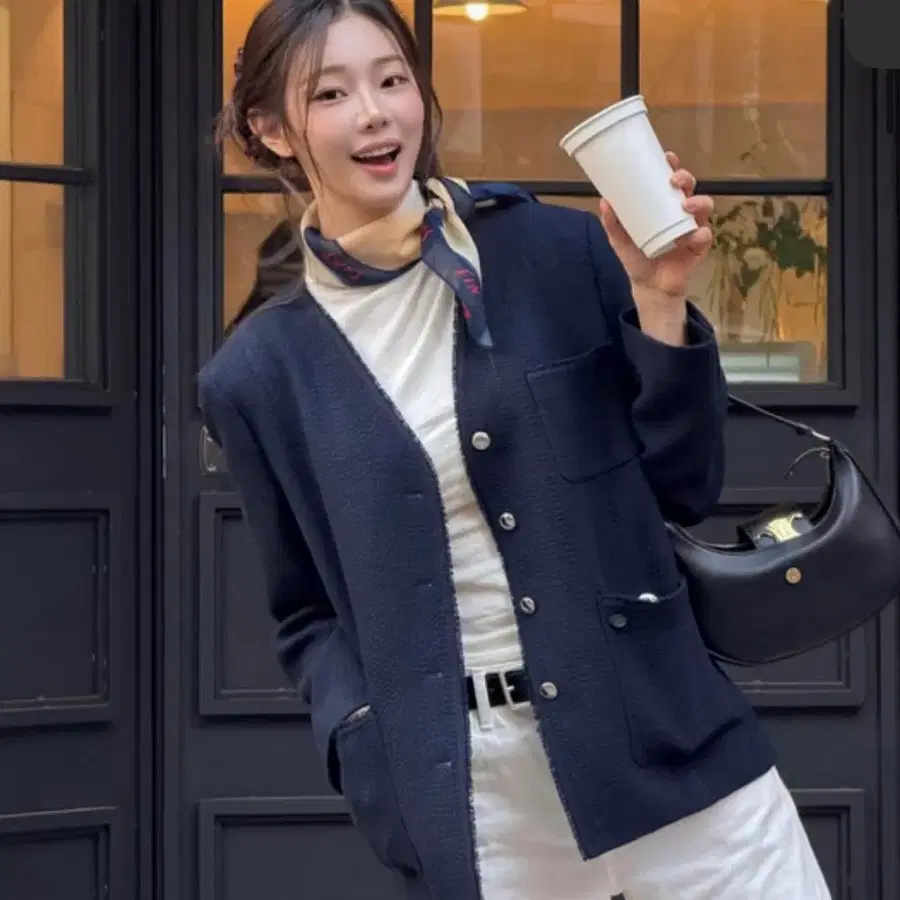 온앤온 프린지 노카라 트위드 자켓