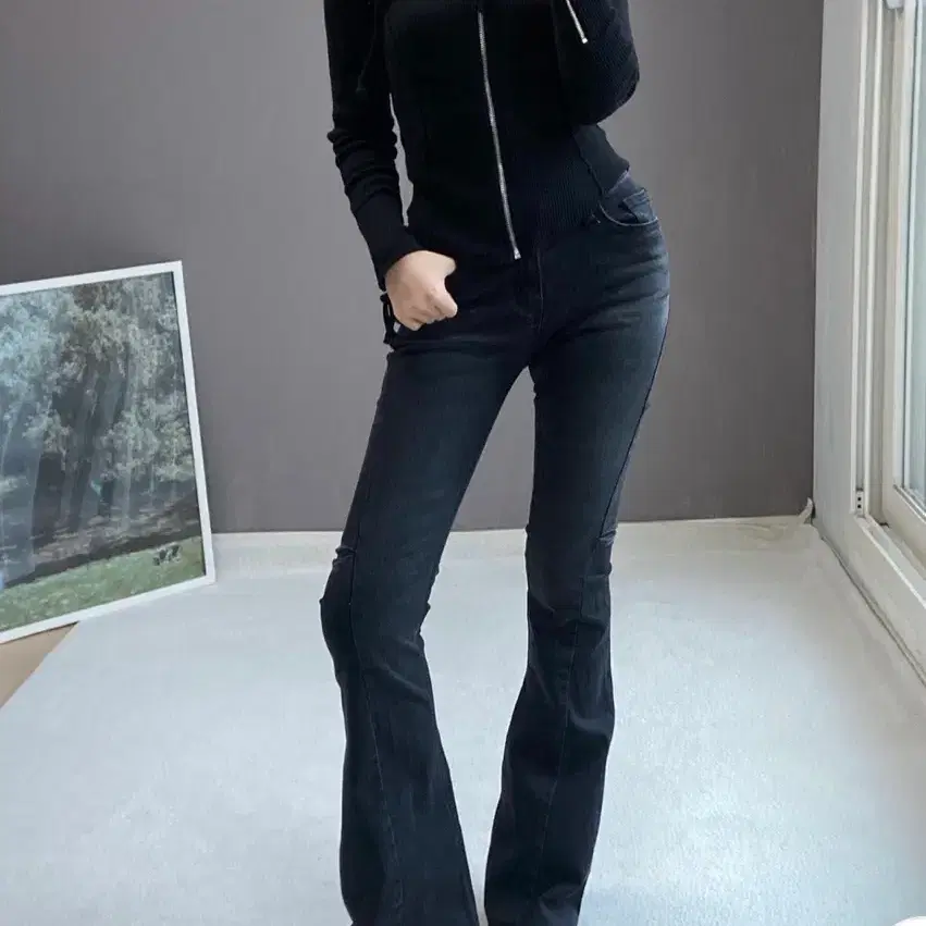 비츠앤밥스 흑청 사이드 부츠컷 데님 진(새상품)