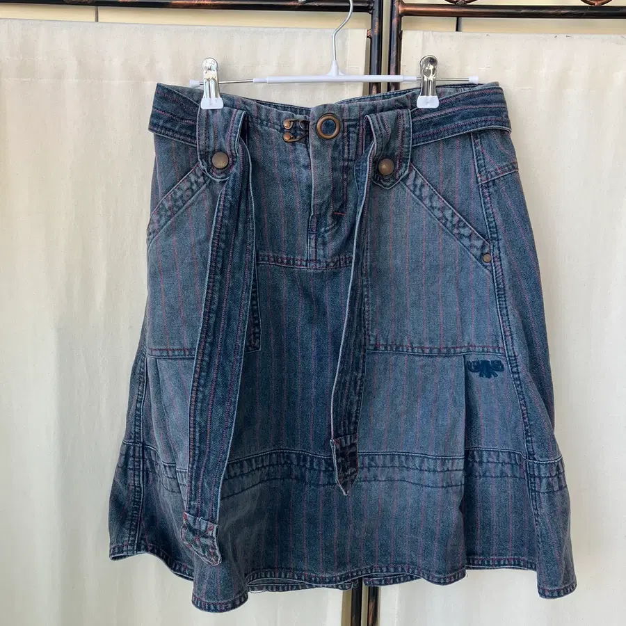 jpn stripe ribbon denim skirt