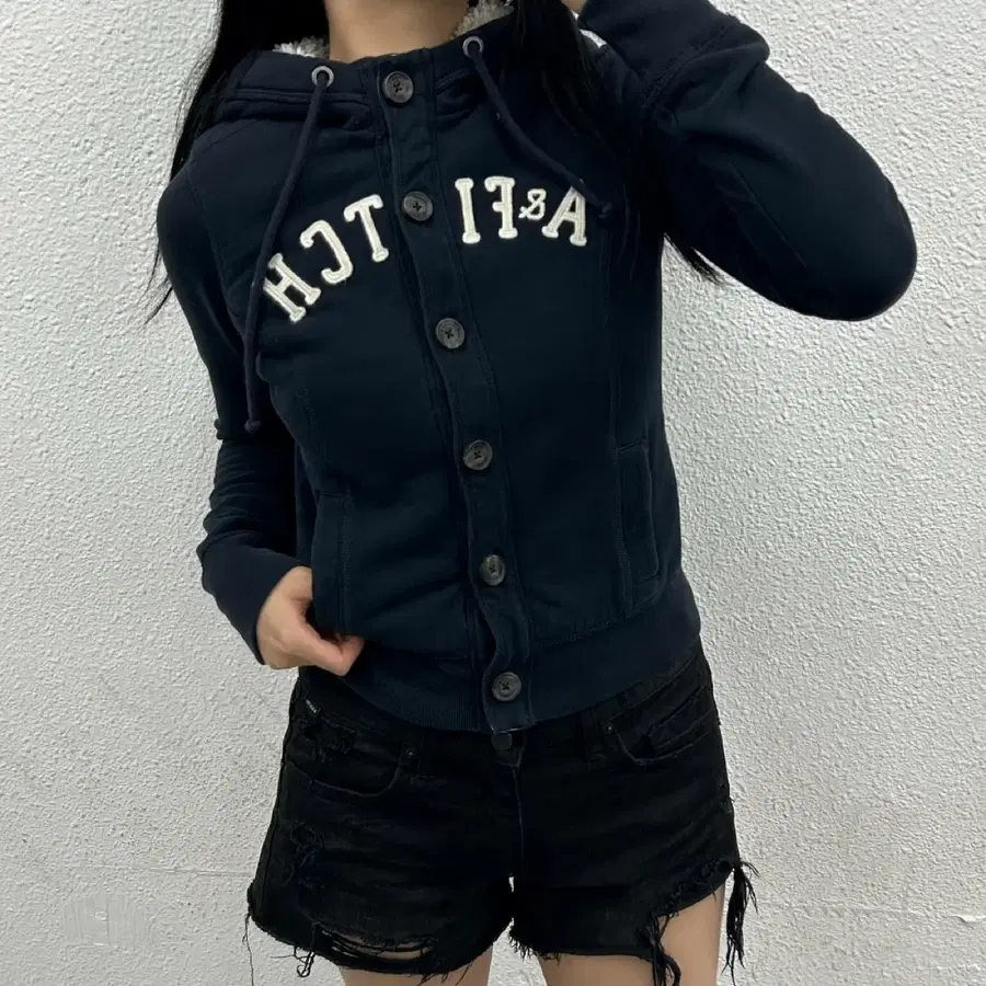 아베크롬비 센터로고 네이비 후드자켓 S