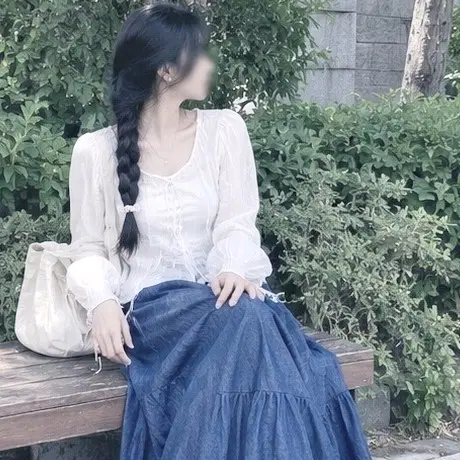 청 데님 캉캉 롱 스커트 프리사이즈 퍼짐예술