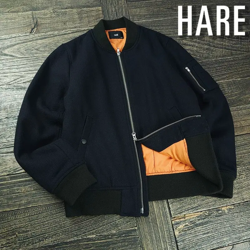 하레 울 블렌디드 모직 MA-1 봄버 자켓 네이비 M23492