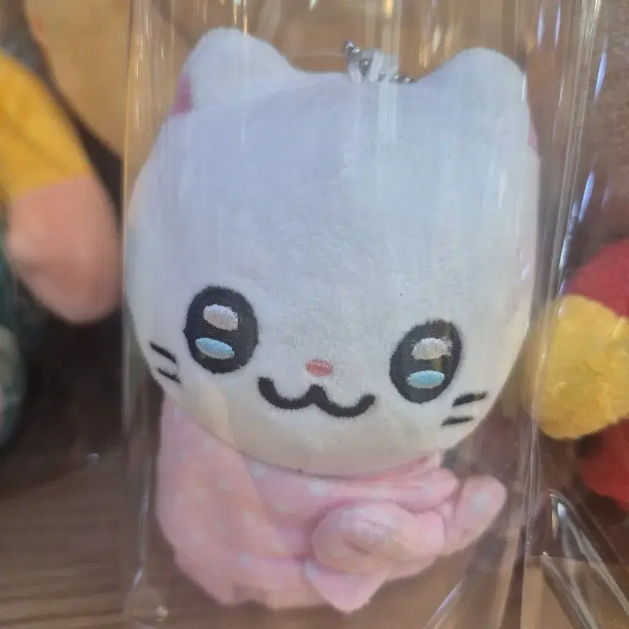 고양이 인형 키링 핑크 도트