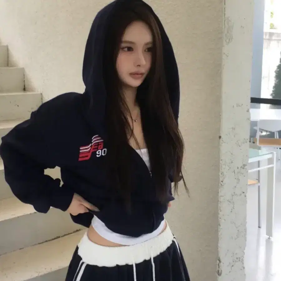 여성 후드 집업 네이비 90